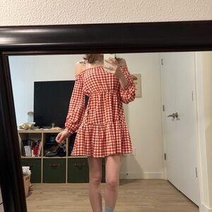 SHEIN Red and White Checkered Skirt